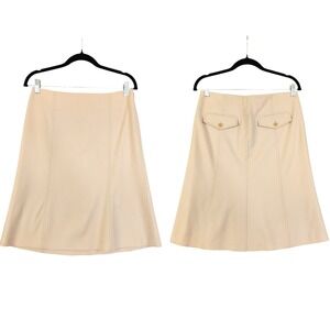 Theory Womens Wool Blend A Line Midi Skirt Size 4 Beige Contemporary Career Work